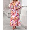 imageBTFBM Women Boho Maxi Dress Fall Fashion 2025 Floral Long Sleeve V Neck Button Pockets Flowy Vacation Wedding DressesFloral Multicolored