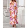 imageBTFBM Women Boho Maxi Dress Fall Fashion 2025 Floral Long Sleeve V Neck Button Pockets Flowy Vacation Wedding DressesFloral Multicolored
