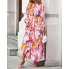imageBTFBM Women Boho Maxi Dress Fall Fashion 2025 Floral Long Sleeve V Neck Button Pockets Flowy Vacation Wedding DressesFloral Multicolored