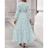 imageBTFBM Women Boho Maxi Dress Fall Fashion 2025 Floral Long Sleeve V Neck Button Pockets Flowy Vacation Wedding DressesFloral White Green