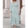 imageBTFBM Women Boho Maxi Dress Fall Fashion 2025 Floral Long Sleeve V Neck Button Pockets Flowy Vacation Wedding DressesFloral White Green