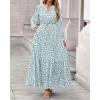 imageBTFBM Women Boho Maxi Dress Fall Fashion 2025 Floral Long Sleeve V Neck Button Pockets Flowy Vacation Wedding DressesFloral White Green