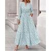 imageBTFBM Women Boho Maxi Dress Fall Fashion 2025 Floral Long Sleeve V Neck Button Pockets Flowy Vacation Wedding DressesFloral White Green