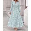 imageBTFBM Women Boho Maxi Dress Fall Fashion 2025 Floral Long Sleeve V Neck Button Pockets Flowy Vacation Wedding DressesFloral White Green