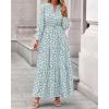 imageBTFBM Women Boho Maxi Dress Fall Fashion 2025 Floral Long Sleeve V Neck Button Pockets Flowy Vacation Wedding DressesFloral White Green