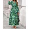 imageBTFBM Women Boho Maxi Dress Fall Fashion 2025 Floral Long Sleeve V Neck Button Pockets Flowy Vacation Wedding DressesGreen