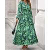imageBTFBM Women Boho Maxi Dress Fall Fashion 2025 Floral Long Sleeve V Neck Button Pockets Flowy Vacation Wedding DressesGreen
