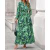imageBTFBM Women Boho Maxi Dress Fall Fashion 2025 Floral Long Sleeve V Neck Button Pockets Flowy Vacation Wedding DressesGreen