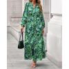 imageBTFBM Women Boho Maxi Dress Fall Fashion 2025 Floral Long Sleeve V Neck Button Pockets Flowy Vacation Wedding DressesGreen