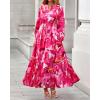imageBTFBM Women Boho Maxi Dress Fall Fashion 2025 Floral Long Sleeve V Neck Button Pockets Flowy Vacation Wedding DressesWatercolour Rose Pink