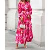 imageBTFBM Women Boho Maxi Dress Fall Fashion 2025 Floral Long Sleeve V Neck Button Pockets Flowy Vacation Wedding DressesWatercolour Rose Pink