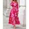 imageBTFBM Women Boho Maxi Dress Fall Fashion 2025 Floral Long Sleeve V Neck Button Pockets Flowy Vacation Wedding DressesWatercolour Rose Pink