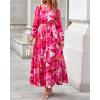 imageBTFBM Women Boho Maxi Dress Fall Fashion 2025 Floral Long Sleeve V Neck Button Pockets Flowy Vacation Wedding DressesWatercolour Rose Pink