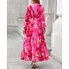 imageBTFBM Women Boho Maxi Dress Fall Fashion 2025 Floral Long Sleeve V Neck Button Pockets Flowy Vacation Wedding DressesWatercolour Rose Pink