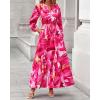 imageBTFBM Women Boho Maxi Dress Fall Fashion 2025 Floral Long Sleeve V Neck Button Pockets Flowy Vacation Wedding DressesWatercolour Rose Pink