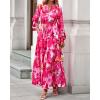 imageBTFBM Women Boho Maxi Dress Fall Fashion 2025 Floral Long Sleeve V Neck Button Pockets Flowy Vacation Wedding DressesWatercolour Rose Pink