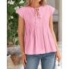 imageBTFBM Women Summer Casual Shirt 2025 Resort Outfits Ruffle Cap Sleeve Front Bow Tie Tops Loose Flowy Beach Blouse ShirtsPink