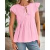 imageBTFBM Women Summer Casual Shirt 2025 Resort Outfits Ruffle Cap Sleeve Front Bow Tie Tops Loose Flowy Beach Blouse ShirtsPink