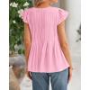 imageBTFBM Women Summer Casual Shirt 2025 Resort Outfits Ruffle Cap Sleeve Front Bow Tie Tops Loose Flowy Beach Blouse ShirtsPink