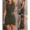 imageBTFBM Women Summer Dresses 2026 Sleeveless Tank Ruched Bodycon Sundresses for Women Party Beach Mini Casual Spring DressArmy Green