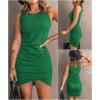 imageBTFBM Women Summer Dresses 2026 Sleeveless Tank Ruched Bodycon Sundresses for Women Party Beach Mini Casual Spring DressBright Green