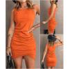 imageBTFBM Women Summer Dresses 2026 Sleeveless Tank Ruched Bodycon Sundresses for Women Party Beach Mini Casual Spring DressBright Orange