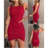 imageBTFBM Women Summer Dresses 2026 Sleeveless Tank Ruched Bodycon Sundresses for Women Party Beach Mini Casual Spring DressBright Red