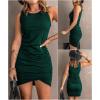 imageBTFBM Women Summer Dresses 2026 Sleeveless Tank Ruched Bodycon Sundresses for Women Party Beach Mini Casual Spring DressDark Green