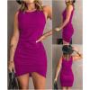 imageBTFBM Women Summer Dresses 2026 Sleeveless Tank Ruched Bodycon Sundresses for Women Party Beach Mini Casual Spring DressDark Purple
