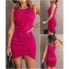 imageBTFBM Women Summer Dresses 2026 Sleeveless Tank Ruched Bodycon Sundresses for Women Party Beach Mini Casual Spring DressDark Rose Red