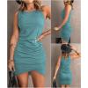 imageBTFBM Women Summer Dresses 2026 Sleeveless Tank Ruched Bodycon Sundresses for Women Party Beach Mini Casual Spring DressLake Blue
