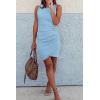 imageBTFBM Women Summer Dresses 2026 Sleeveless Tank Ruched Bodycon Sundresses for Women Party Beach Mini Casual Spring DressLight Blue