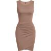 imageBTFBM Women Summer Dresses 2026 Sleeveless Tank Ruched Bodycon Sundresses for Women Party Beach Mini Casual Spring DressLight Brown