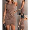 imageBTFBM Women Summer Dresses 2026 Sleeveless Tank Ruched Bodycon Sundresses for Women Party Beach Mini Casual Spring DressLight Brown