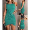 imageBTFBM Women Summer Dresses 2026 Sleeveless Tank Ruched Bodycon Sundresses for Women Party Beach Mini Casual Spring DressLight Green