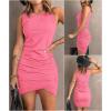 imageBTFBM Women Summer Dresses 2026 Sleeveless Tank Ruched Bodycon Sundresses for Women Party Beach Mini Casual Spring DressLight Pink