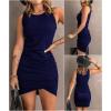 imageBTFBM Women Summer Dresses 2026 Sleeveless Tank Ruched Bodycon Sundresses for Women Party Beach Mini Casual Spring DressNavy