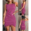 imageBTFBM Women Summer Dresses 2026 Sleeveless Tank Ruched Bodycon Sundresses for Women Party Beach Mini Casual Spring DressPurple Red