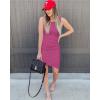 imageBTFBM Women Summer Dresses 2026 Sleeveless Tank Ruched Bodycon Sundresses for Women Party Beach Mini Casual Spring DressPurple Red