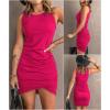 imageBTFBM Women Summer Dresses 2026 Sleeveless Tank Ruched Bodycon Sundresses for Women Party Beach Mini Casual Spring DressRose Red