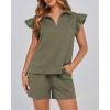 imageBTFBM Womens 2 Piece Outfits Spring Sweatsuit Zipper V Neck Casual Ruffle Cap Sleeve Tops Drawstring Shorts Lounge SetsArmy Green
