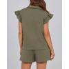 imageBTFBM Womens 2 Piece Outfits Spring Sweatsuit Zipper V Neck Casual Ruffle Cap Sleeve Tops Drawstring Shorts Lounge SetsArmy Green