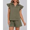 imageBTFBM Womens 2 Piece Outfits Spring Sweatsuit Zipper V Neck Casual Ruffle Cap Sleeve Tops Drawstring Shorts Lounge SetsArmy Green