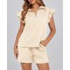 imageBTFBM Womens 2 Piece Outfits Spring Sweatsuit Zipper V Neck Casual Ruffle Cap Sleeve Tops Drawstring Shorts Lounge SetsBeige