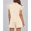 imageBTFBM Womens 2 Piece Outfits Spring Sweatsuit Zipper V Neck Casual Ruffle Cap Sleeve Tops Drawstring Shorts Lounge SetsBeige