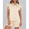imageBTFBM Womens 2 Piece Outfits Spring Sweatsuit Zipper V Neck Casual Ruffle Cap Sleeve Tops Drawstring Shorts Lounge SetsBeige