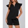 imageBTFBM Womens 2 Piece Outfits Spring Sweatsuit Zipper V Neck Casual Ruffle Cap Sleeve Tops Drawstring Shorts Lounge SetsBlack