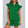 imageBTFBM Womens 2 Piece Outfits Spring Sweatsuit Zipper V Neck Casual Ruffle Cap Sleeve Tops Drawstring Shorts Lounge SetsGreen