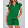 imageBTFBM Womens 2 Piece Outfits Spring Sweatsuit Zipper V Neck Casual Ruffle Cap Sleeve Tops Drawstring Shorts Lounge SetsGreen