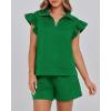 imageBTFBM Womens 2 Piece Outfits Spring Sweatsuit Zipper V Neck Casual Ruffle Cap Sleeve Tops Drawstring Shorts Lounge SetsGreen